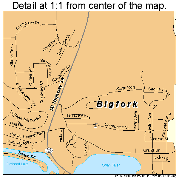 Bigfork, Montana road map detail