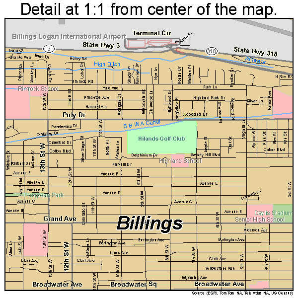 Billings, Montana road map detail