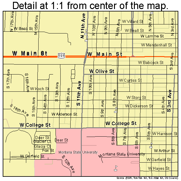 Bozeman, Montana road map detail