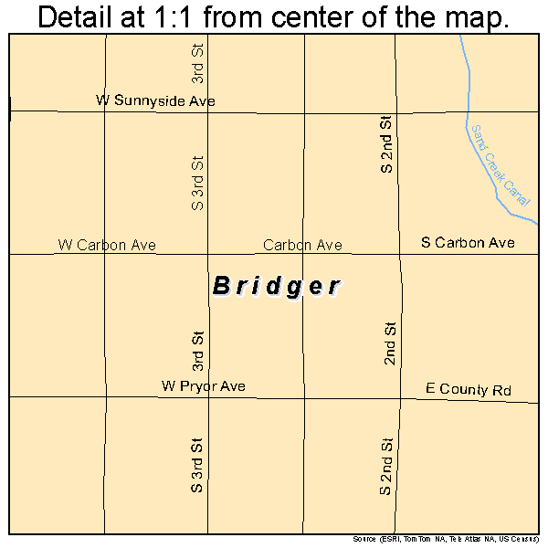Bridger, Montana road map detail