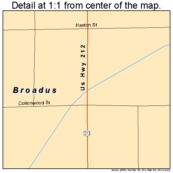 Broadus, Montana road map detail