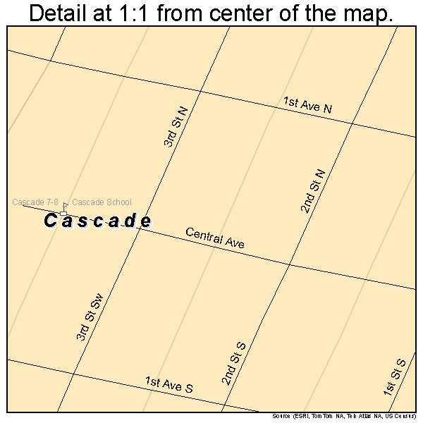 Cascade, Montana road map detail