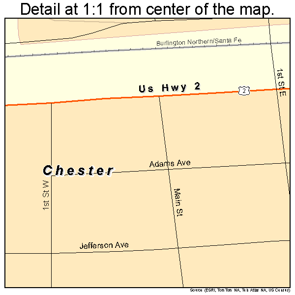 Chester, Montana road map detail