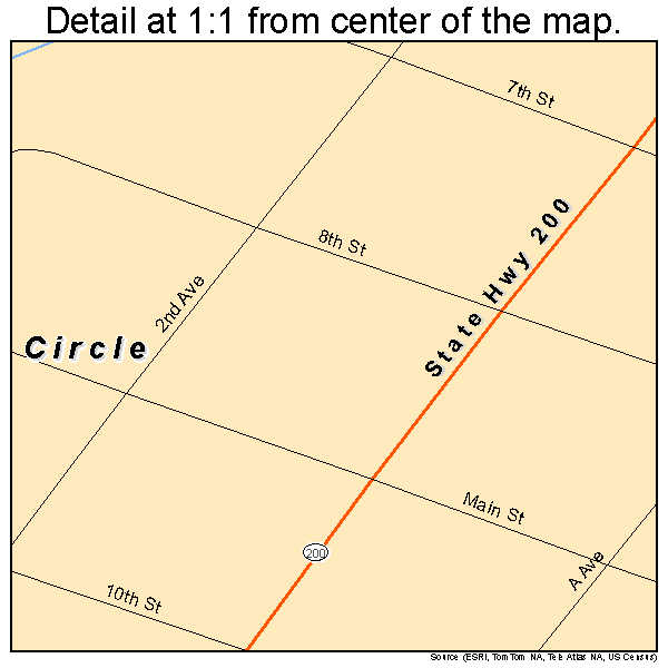 Circle, Montana road map detail