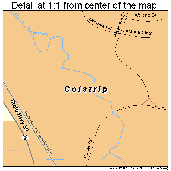 Colstrip, Montana road map detail