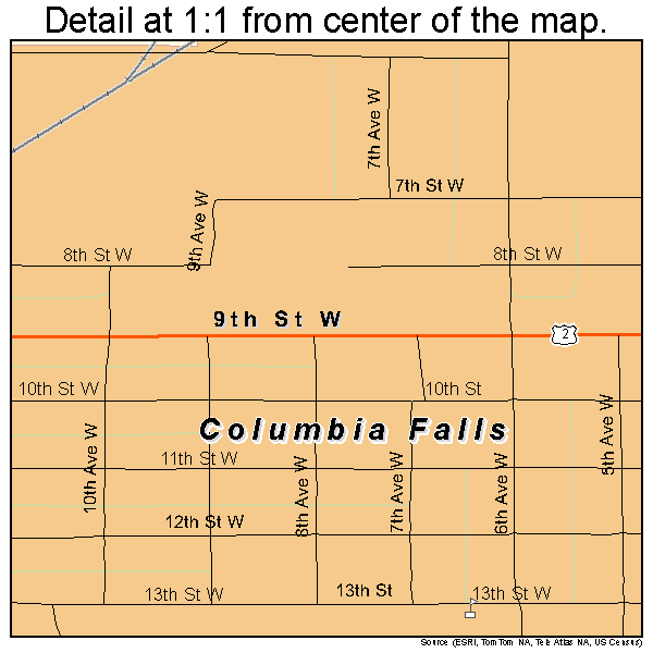 Columbia Falls, Montana road map detail