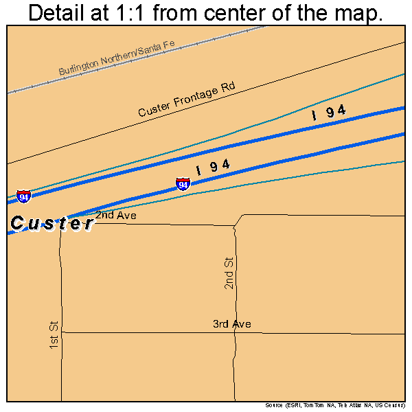 Custer, Montana road map detail
