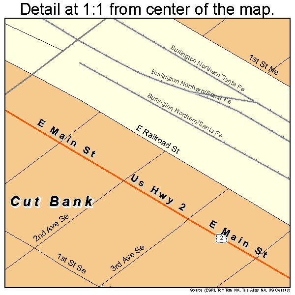 Cut Bank, Montana road map detail