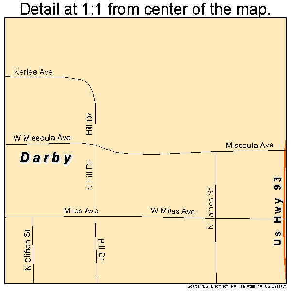 Darby, Montana road map detail