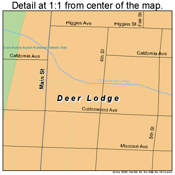 Deer Lodge, Montana road map detail
