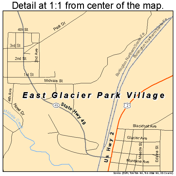 East Glacier Park Village, Montana road map detail