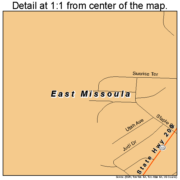 East Missoula, Montana road map detail