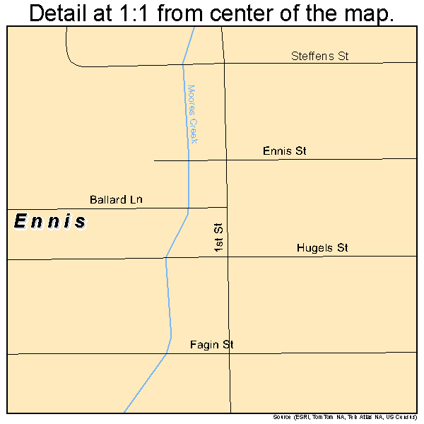 Ennis, Montana road map detail