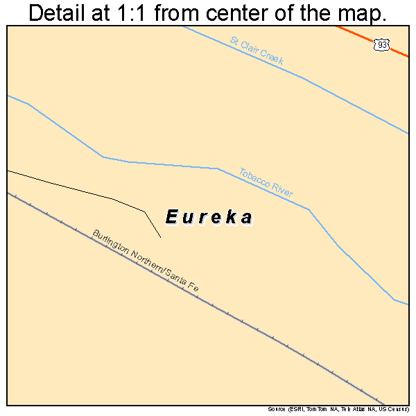 Eureka, Montana road map detail