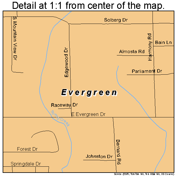 Evergreen, Montana road map detail