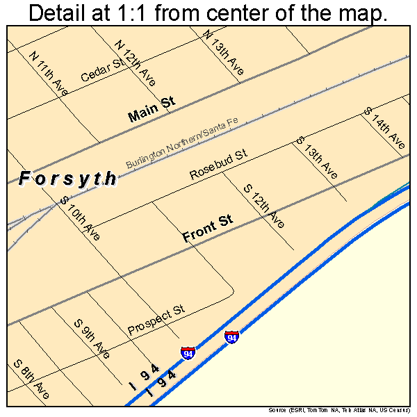 Forsyth, Montana road map detail