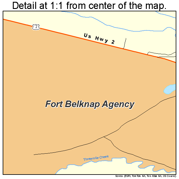 Fort Belknap Agency, Montana road map detail