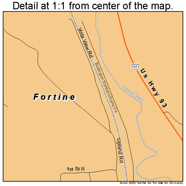 Fortine, Montana road map detail