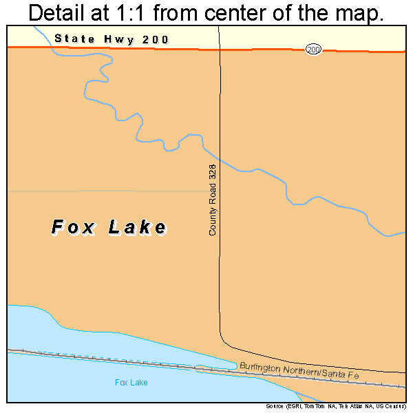 Fox Lake, Montana road map detail