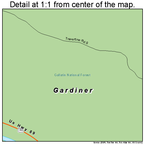 Gardiner, Montana road map detail