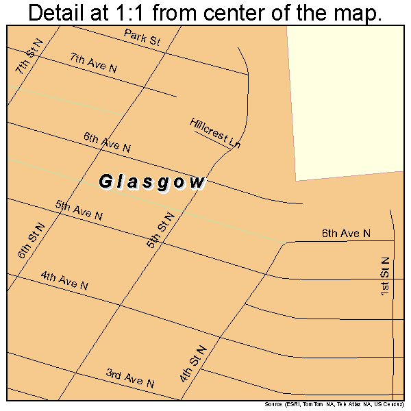 Glasgow, Montana road map detail