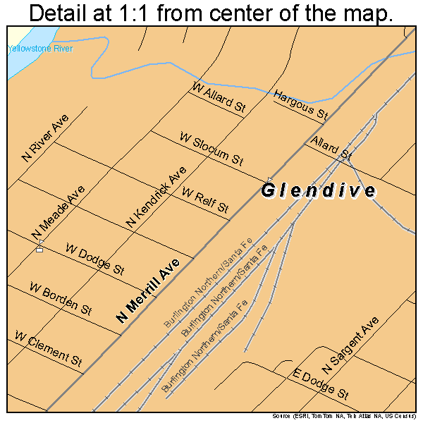 Glendive, Montana road map detail