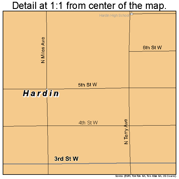 Hardin, Montana road map detail
