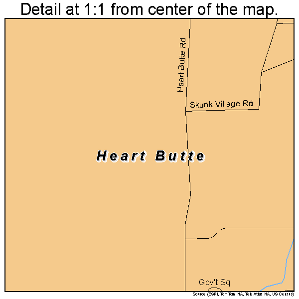 Heart Butte, Montana road map detail