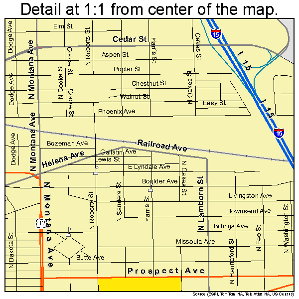 Helena, Montana road map detail