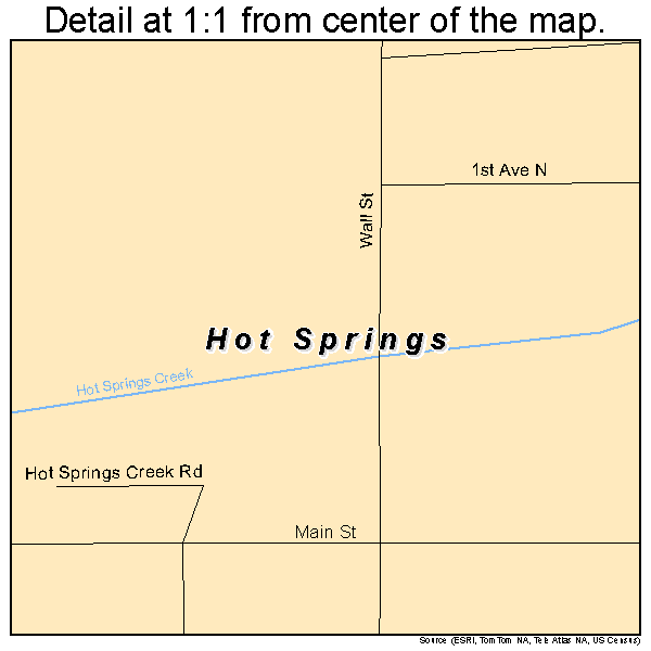 Hot Springs, Montana road map detail