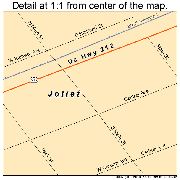 Joliet, Montana road map detail
