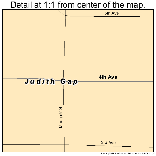 Judith Gap, Montana road map detail