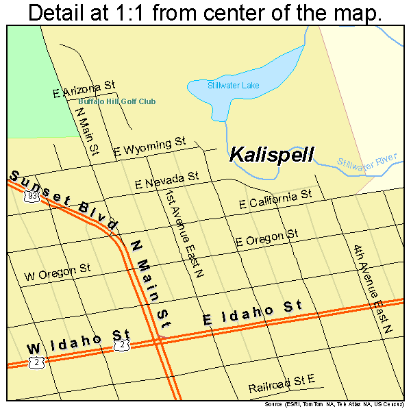 Kalispell, Montana road map detail