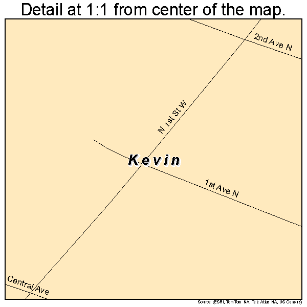 Kevin, Montana road map detail