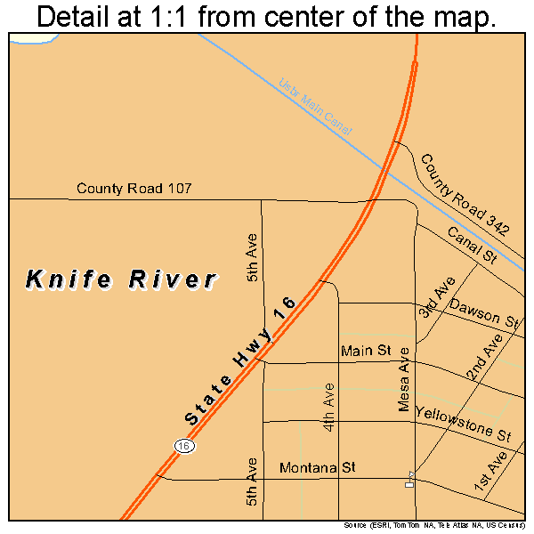 Knife River, Montana road map detail