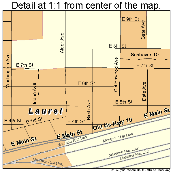 Laurel, Montana road map detail