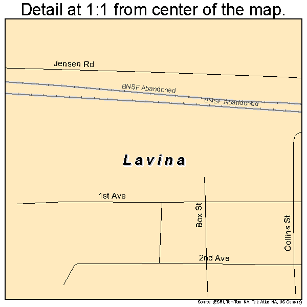 Lavina, Montana road map detail