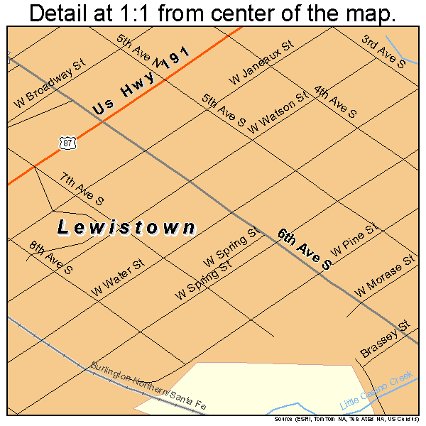 Lewistown, Montana road map detail