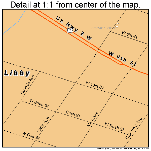 Libby, Montana road map detail