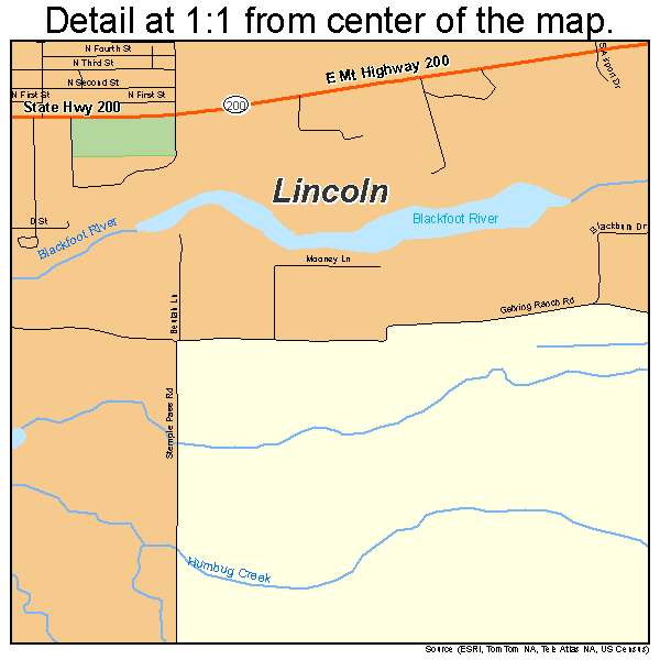 Lincoln, Montana road map detail