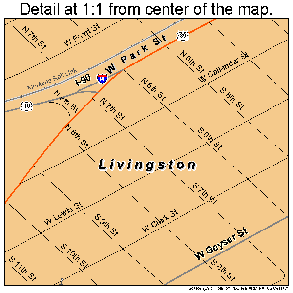 Livingston, Montana road map detail
