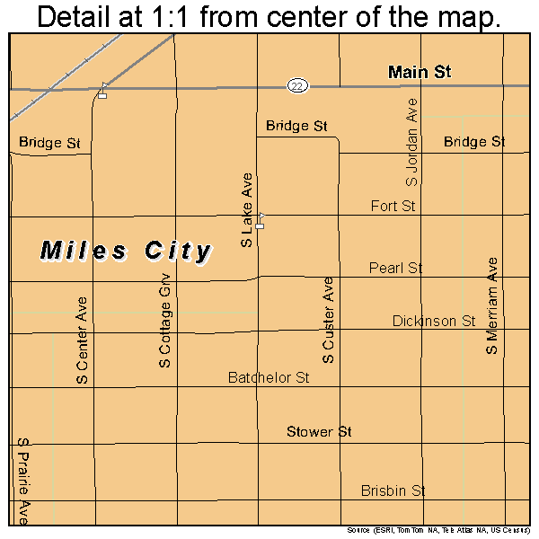 Miles City, Montana road map detail