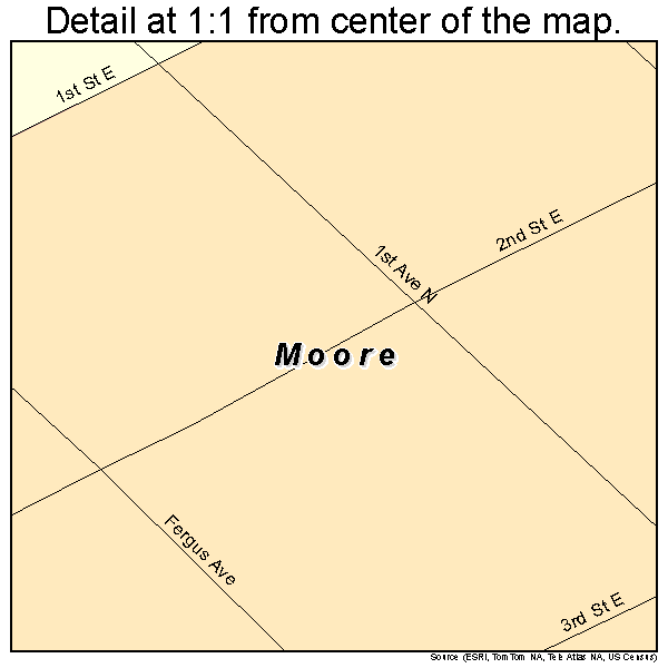 Moore, Montana road map detail