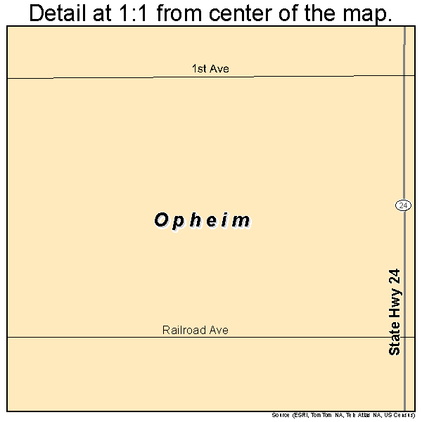 Opheim, Montana road map detail