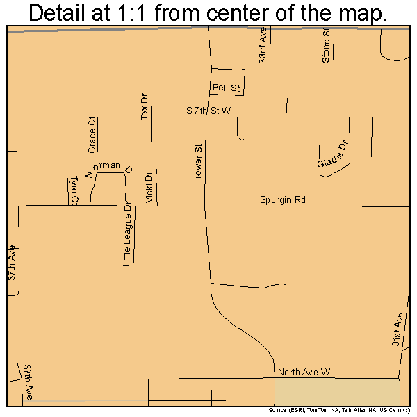 Orchard Homes, Montana road map detail