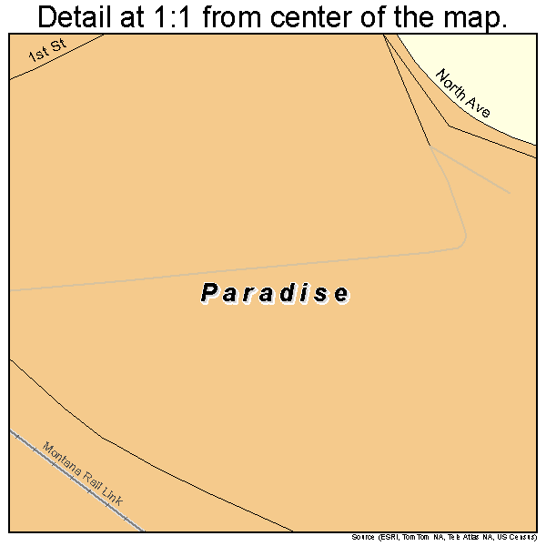 Paradise, Montana road map detail