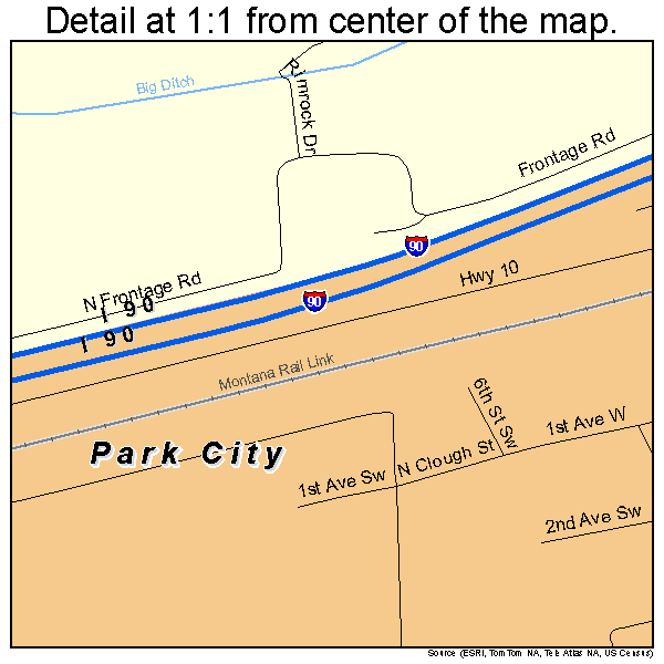 Park City, Montana road map detail