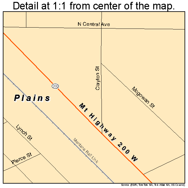 Plains, Montana road map detail
