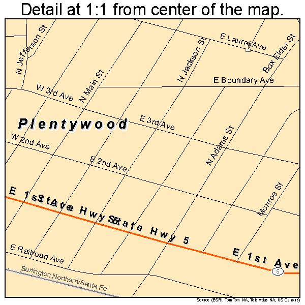 Plentywood, Montana road map detail