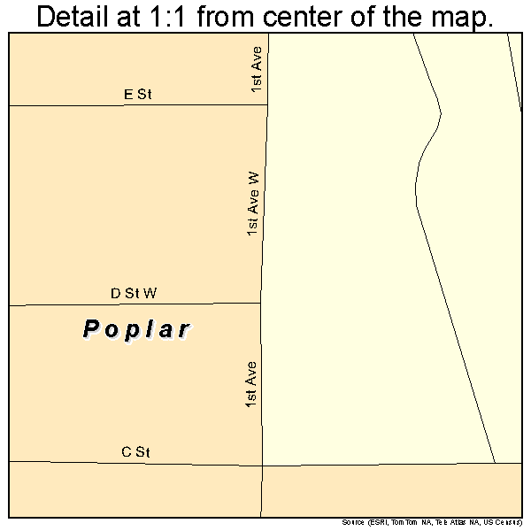 Poplar, Montana road map detail